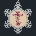 Byzantine Orthodox Eastern Rite Cross Pink Roses Snowflake Pewter Christmas Ornament<br><div class="desc">Beautiful vintage floral design of a Byzantine Orthodox Eastern Rite Cross  with Pink Roses</div>