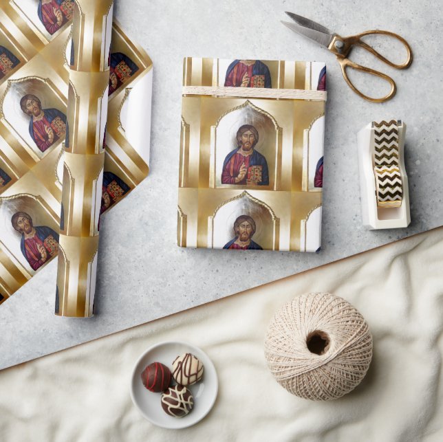 Byzantine Style Icon Of Christ Pantocrator Wrapping Paper (Crafts)