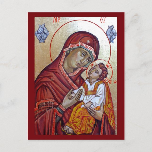Byzantine Style Icon Of Saint Mary Teotokos Holiday Postcard (Front)