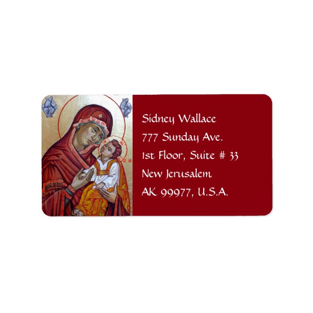 Byzantine Style Icon Of Saint Mary Teotokos Label (Front)