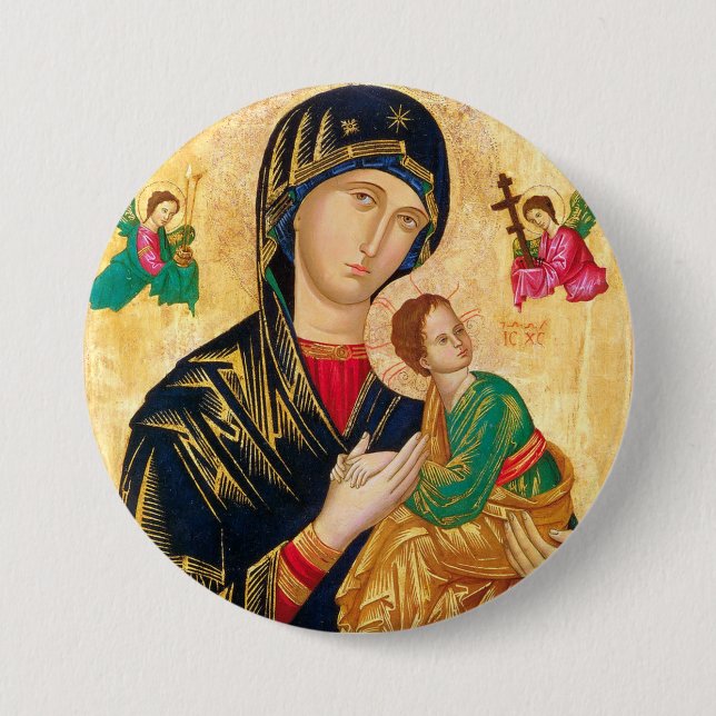 Byzantine Virgin Mary and Child Icon Christmas 7.5 Cm Round Badge (Front)