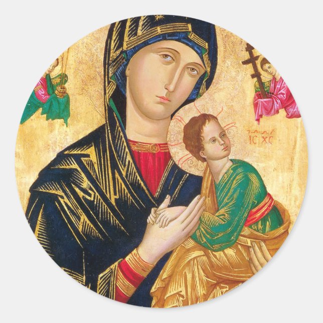 Byzantine Virgin Mary and Child Icon Christmas Classic Round Sticker (Front)