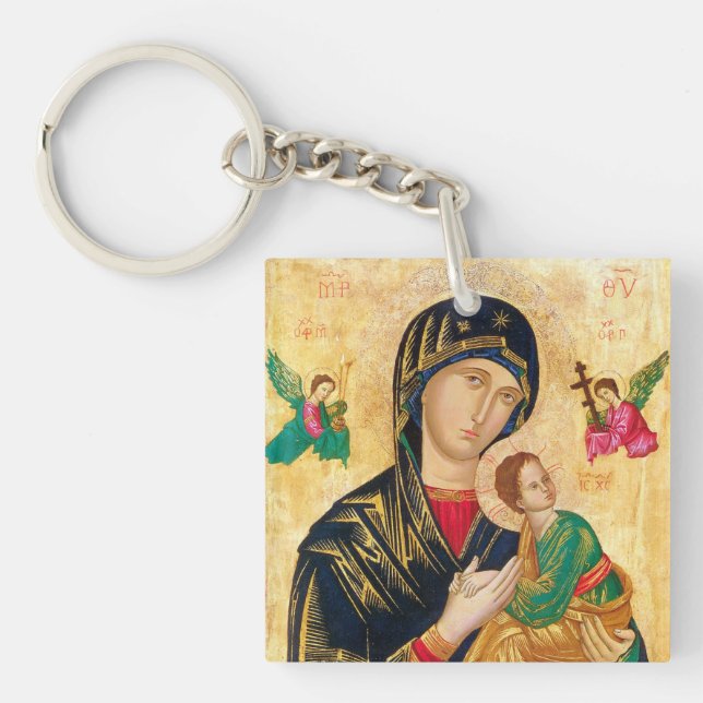 Byzantine Virgin Mary and Child Icon Christmas Key Ring (Front)
