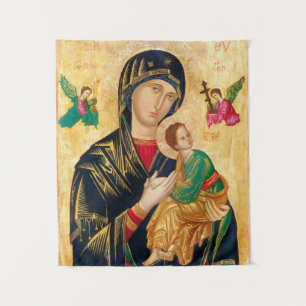 Byzantine Virgin Mary and Child Icon Christmas Tapestry