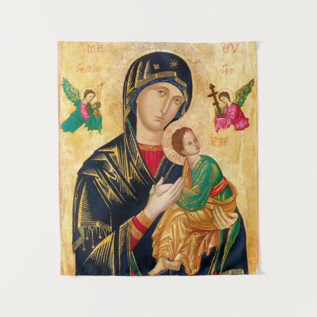 Byzantine Virgin Mary and Child Icon Christmas Tapestry (Front)