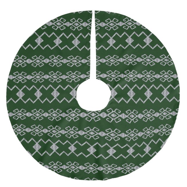 Byzantium Green & Silver Brushed Polyester Tree Skirt (Front)