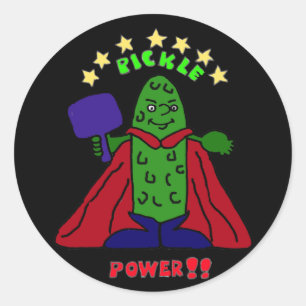 BZ- Pickle Power Superhero Pickleball Cartoon Classic Round Sticker
