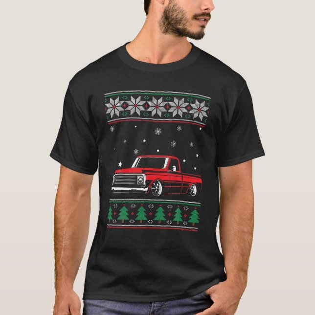 C10 Truck Ugly Christmas Slammed Lowrider Dropped T-Shirt (Front)