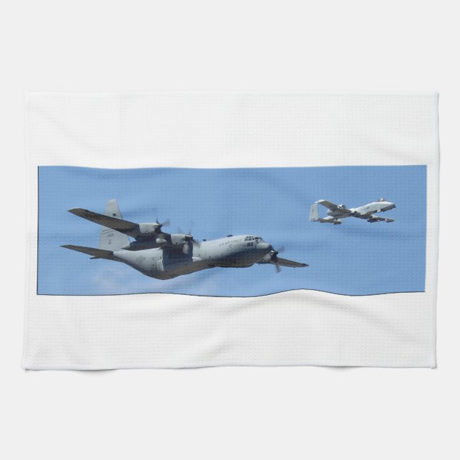 C130 HERCULES AND A10 WARTHOG IN FORMATION TEA TOWEL (Horizontal)