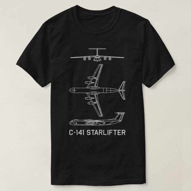 C141 Starlifter American Plane Aeroplane Blueprint T-Shirt (Design Front)