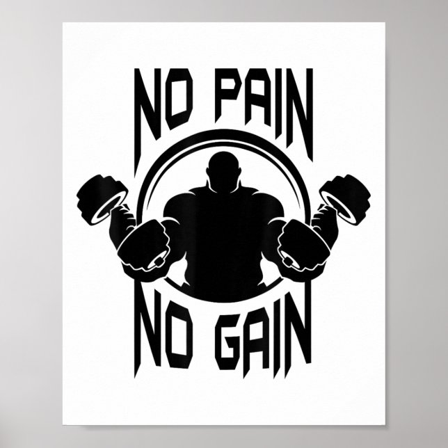 C386 No Pain No Gain Gym Workout Fitness Motivatio Poster (Front)