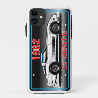 C3 1982 Corvette License Plate Art-Grey Background iPhone 11 Case