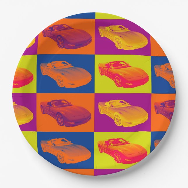 C5 Corvette convertible Muscle Car Pop Art Paper Plate (Front)