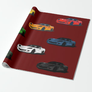 C6 Corvette Wrapping Paper Burgandy Background