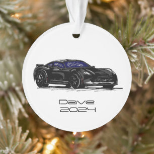 C7 Corvette Sports Car Black Hand Drawn Sketch Ornament