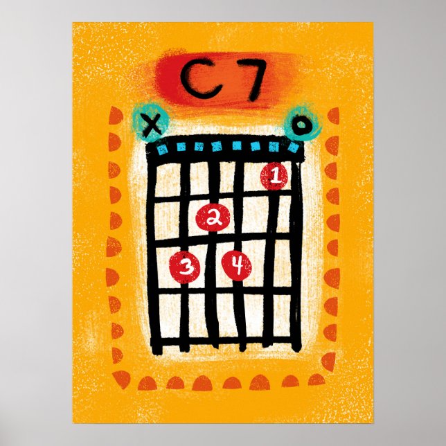C7 Guitar Chord Poster Wall Art - Colourful Music (Front)