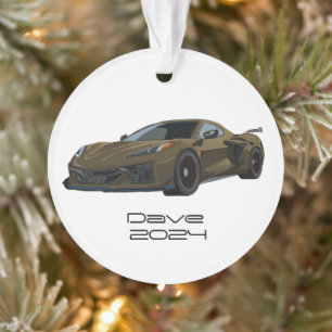 C8 Corvette Sports Car Bronze Brown Hand Drawn  Ornament