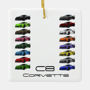 C8 Corvette Sports Car Hand Drawn Sketch Colours Ceramic Ornament