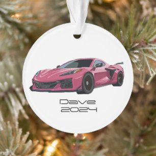 C8 Corvette Sports Car Pink Hand Drawn  Ornament