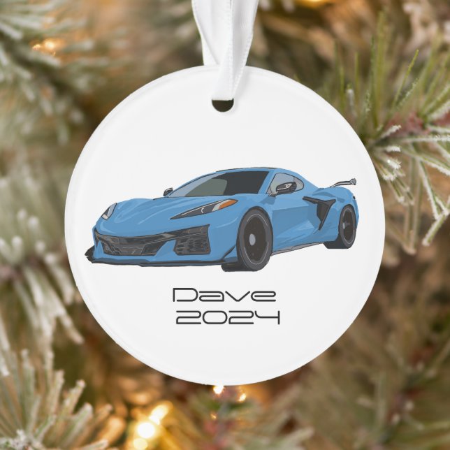 C8 Corvette Sports Car Rapid Blue Hand Drawn  Ornament (Tree)