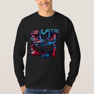 C8 Vette 8th Gen Sports Car USA Flag City Street S T-Shirt