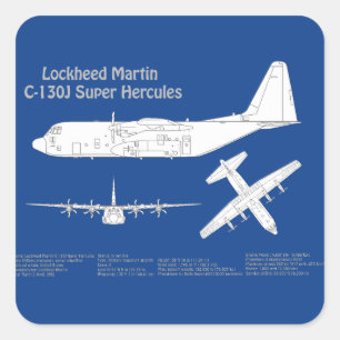 C-130 Hercules - Aeroplane Blueprint Plans ABD Square Sticker