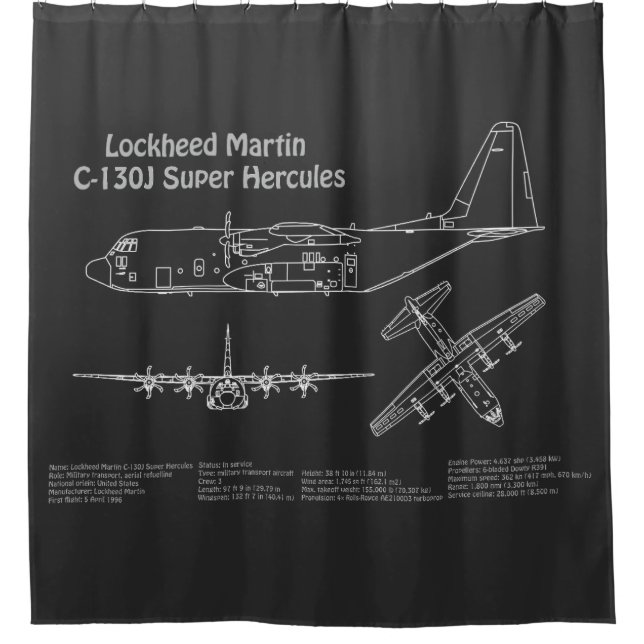 C-130 Hercules - Aeroplane Blueprint Plans PD Shower Curtain (Front)