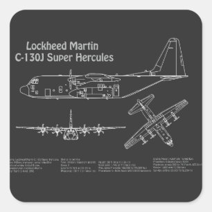 C-130 Hercules - Aeroplane Blueprint Plans PD Square Sticker