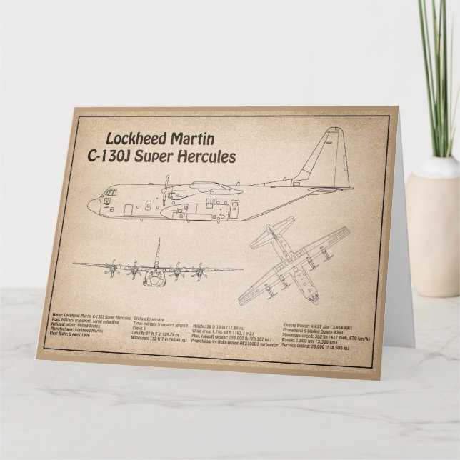 C-130 Hercules - Aeroplane Blueprint Plans SD Thank You Card (Front)