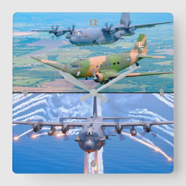 C-130 HERCULES GUNSHIP SQUARE WALL CLOCK (Front)