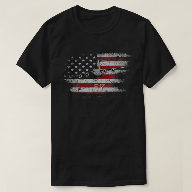 C-17 Globemaster Military Transport Aeroplane Flag T-Shirt (Design Front)