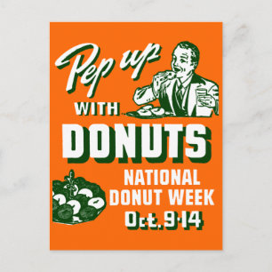 C. 1935 Pep Up with Doughnuts Poster Postcard