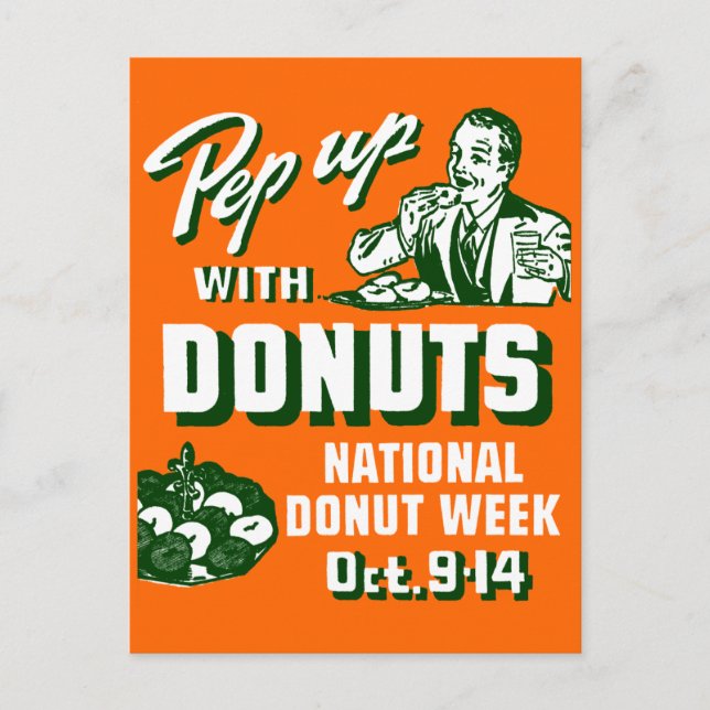 C. 1935 Pep Up with Doughnuts Poster Postcard (Front)