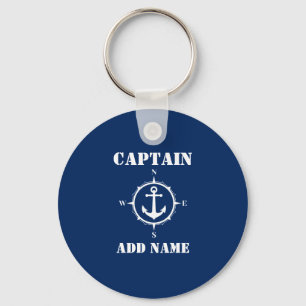 C Anchor Captain Add Name or Boat Name Navy Blue Key Ring