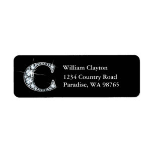 "C" Diamond Bling Monogram Return Address Label
