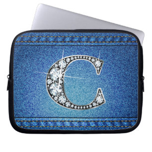 C Faux "Diamond" Denim Stitching Electronics Bag