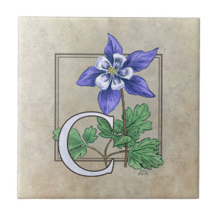 C for Columbine Flower Monogram  Tile