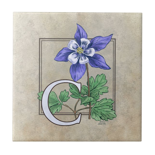 C for Columbine Flower Monogram  Tile (Front)