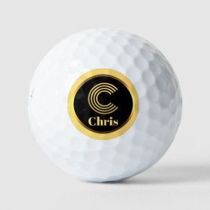 C Gold Monogrammed Letter Personalised Golf Balls
