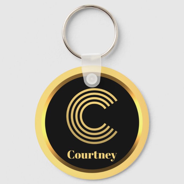 C Gold Monogrammed Letter Personalised Key Ring (Front)