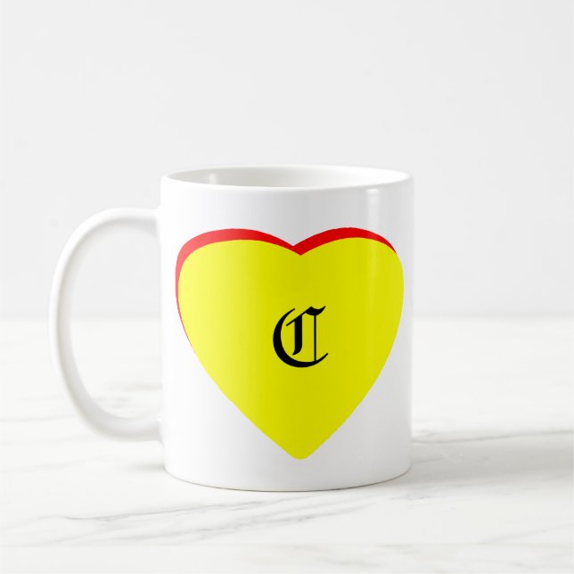 "C" Heart Yellow Red Wedding Invitation The MUSEUM Coffee Mug (Left)