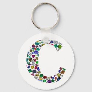 C Initial Gem Design Key Ring