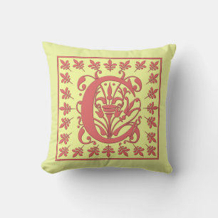 C INITIAL PILLOW - Pink C on YELLOW Background
