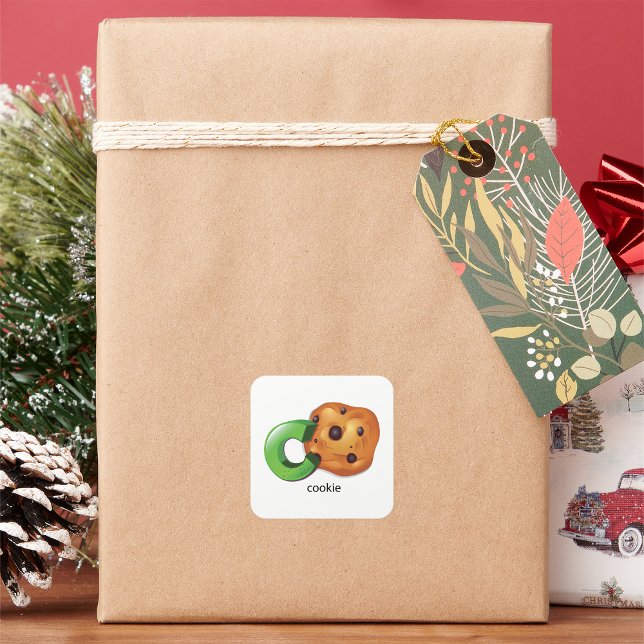 C is for Cookie Alphabet Letter Chocolate Chip Square Sticker (Creator Uploaded)