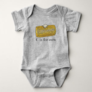 C is for Corn Yellow Corncob Cob Butter Alphabet Baby Bodysuit