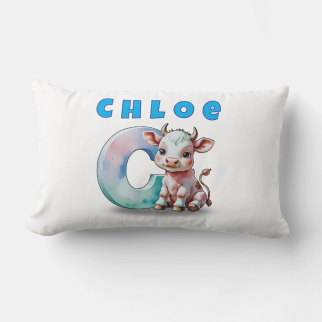 C is for Cow – Personalised Baby Lumbar Pillow  (Front)