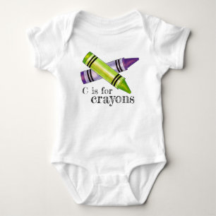 C is for Crayons Purple Green Art Class Crayon ABC Baby Bodysuit