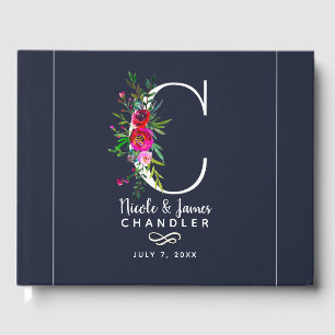 C Letter Initial Monogram Floral Name Wedding Guest Book