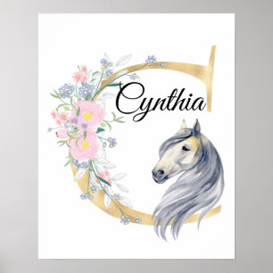C letter personalised name monogram with horse poster