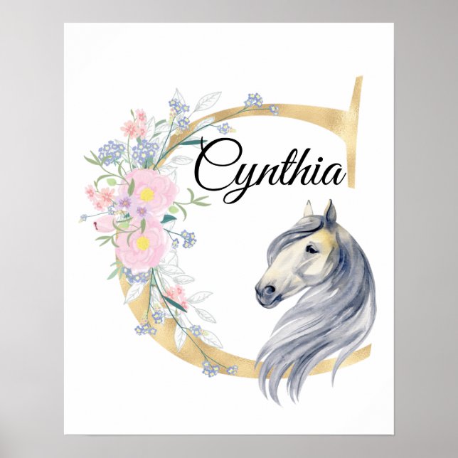 C letter personalised name monogram with horse poster (Front)